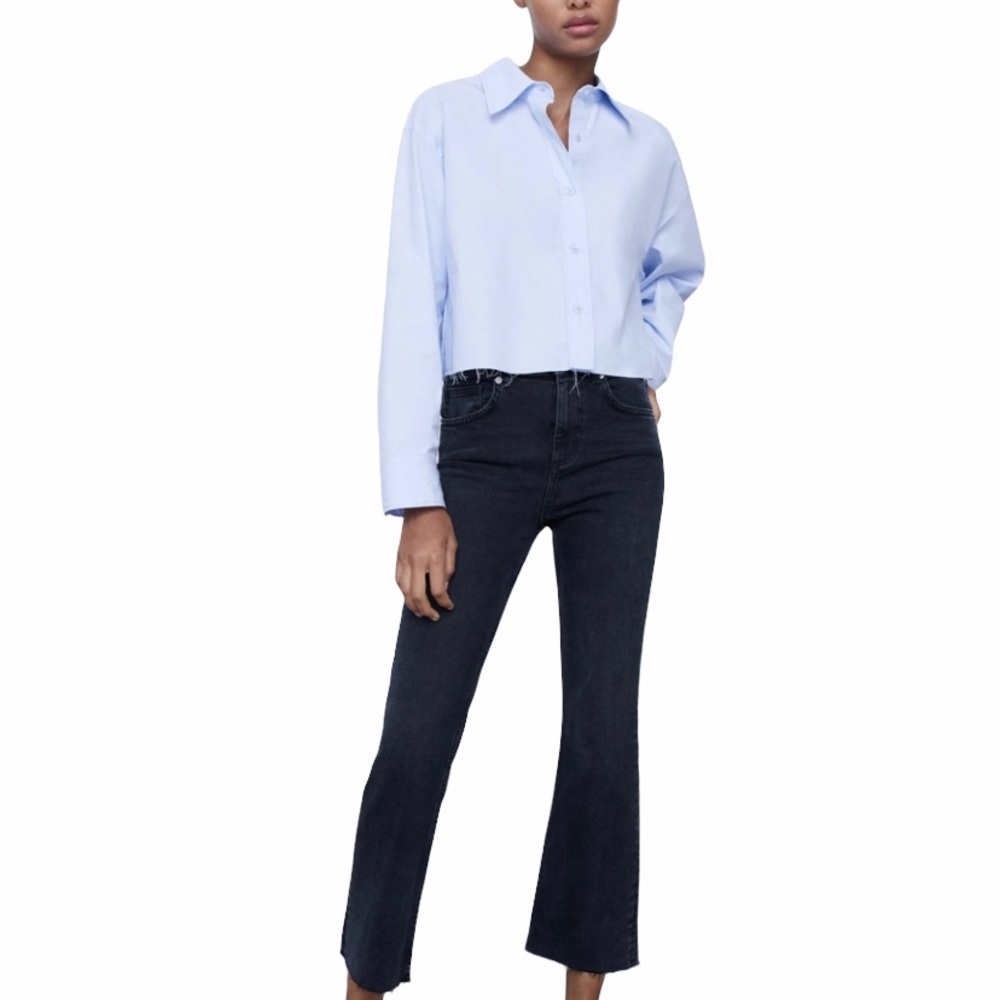 ZARA Mid Rise Flare Cropped Jeans 6 NWT